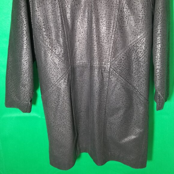 Gino Di Giorgio by Comint Coat Black Leather Texture 80s 90s Lined Size Small - Picture 4 of 8